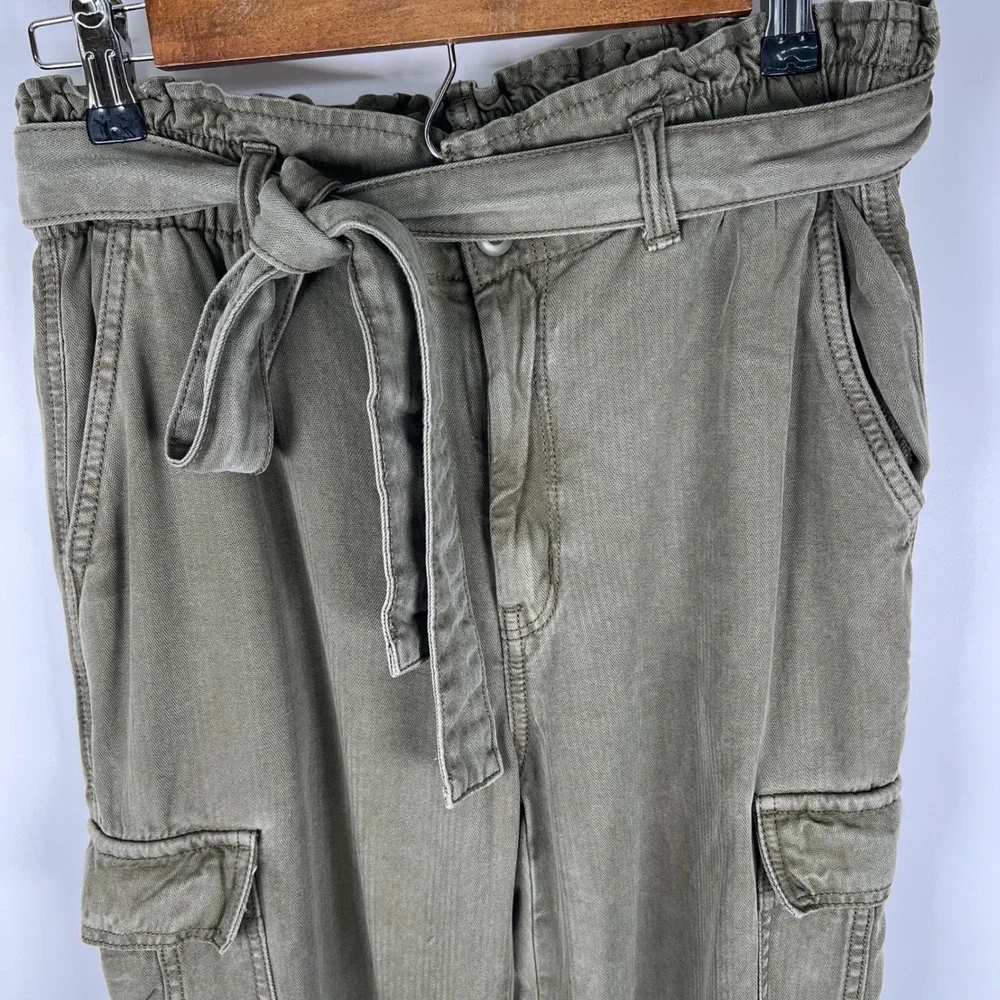 American Eagle Womens Olive Green High Rise Paperbag Waist Cargo Jogger Pants 8L